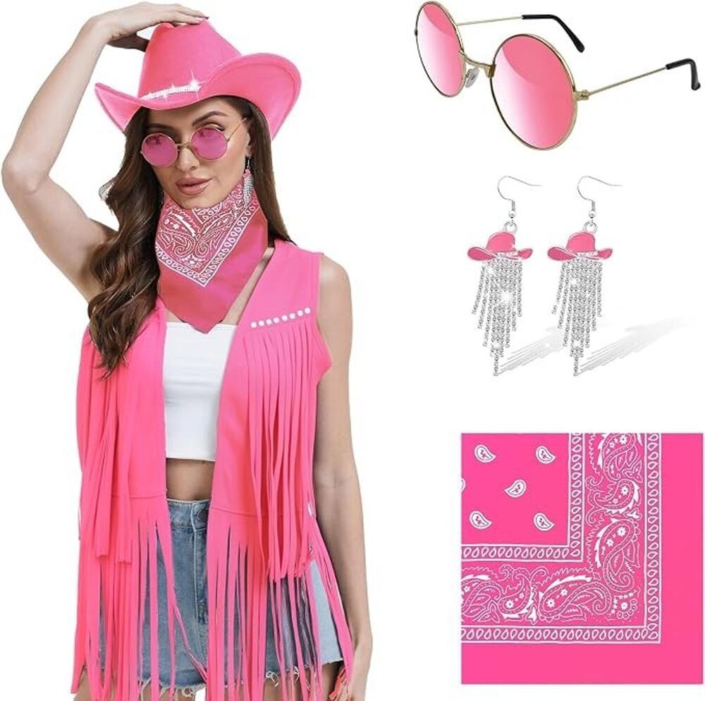FunMular Women Pink Cowgirl Costume Western Outfit Set Size Medium Halloween New